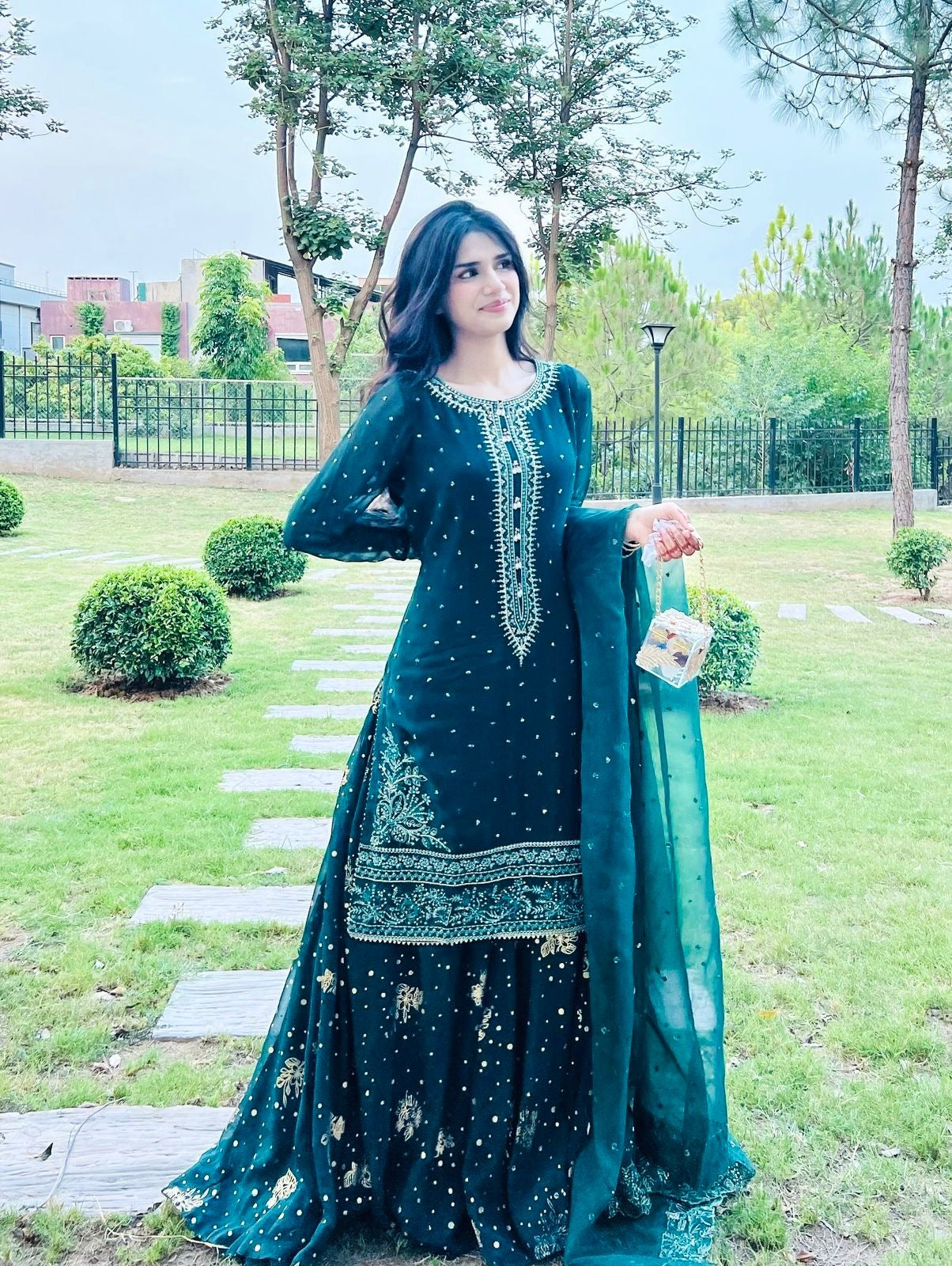 Designer Heavy Faux Georgette Top Palazzo & Dupatta Set with 3mm & 5mm Sequence Work