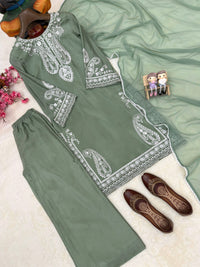 Summer Special Chicken work Kurti with Palazzo set in Pista & Black color