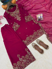 Designer Kurti-Palazzo set in premium moss tissue silk