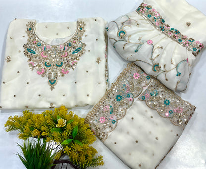 Elegant Georgette Kurti Sharara Set with Sequin Embroidery - LC 1348