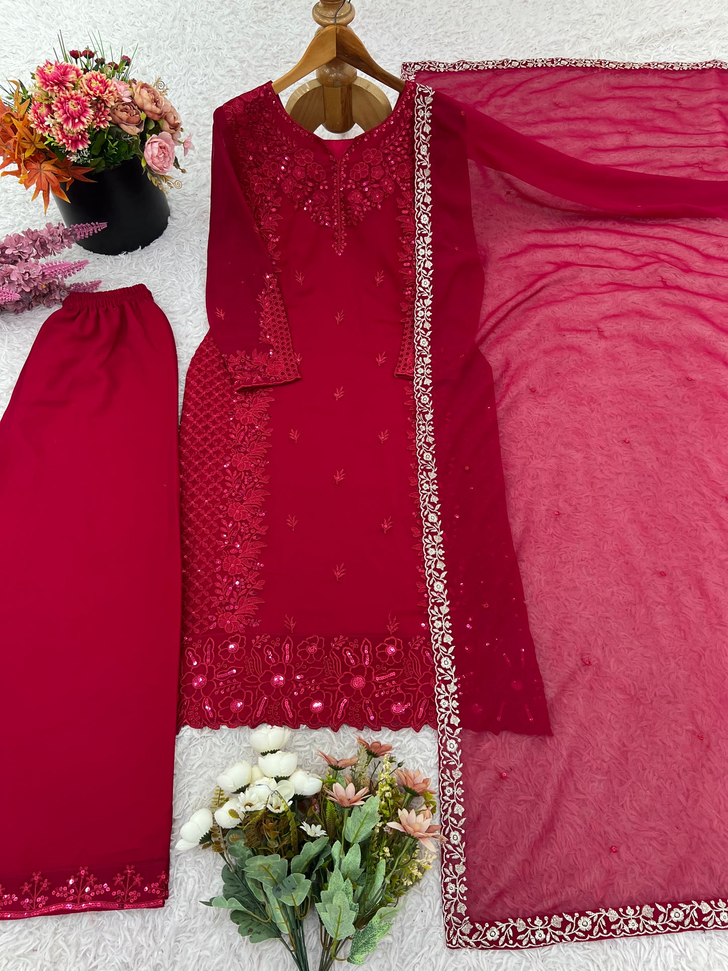 Designer Party Wear Top Palazzo Set with Heavy Embroidery - FFNSR-866