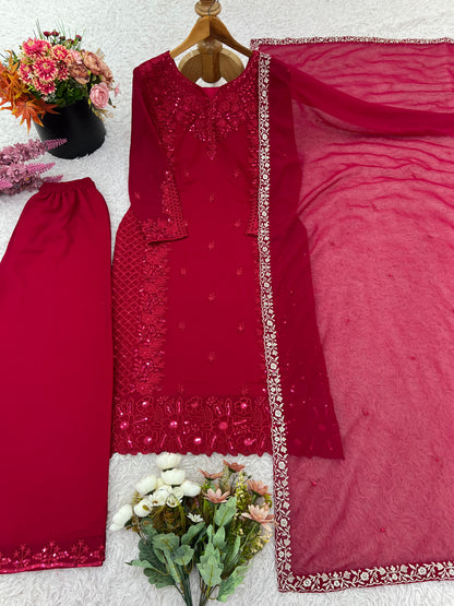 Designer Party Wear Top Palazzo Set with Heavy Embroidery - FFNSR-866