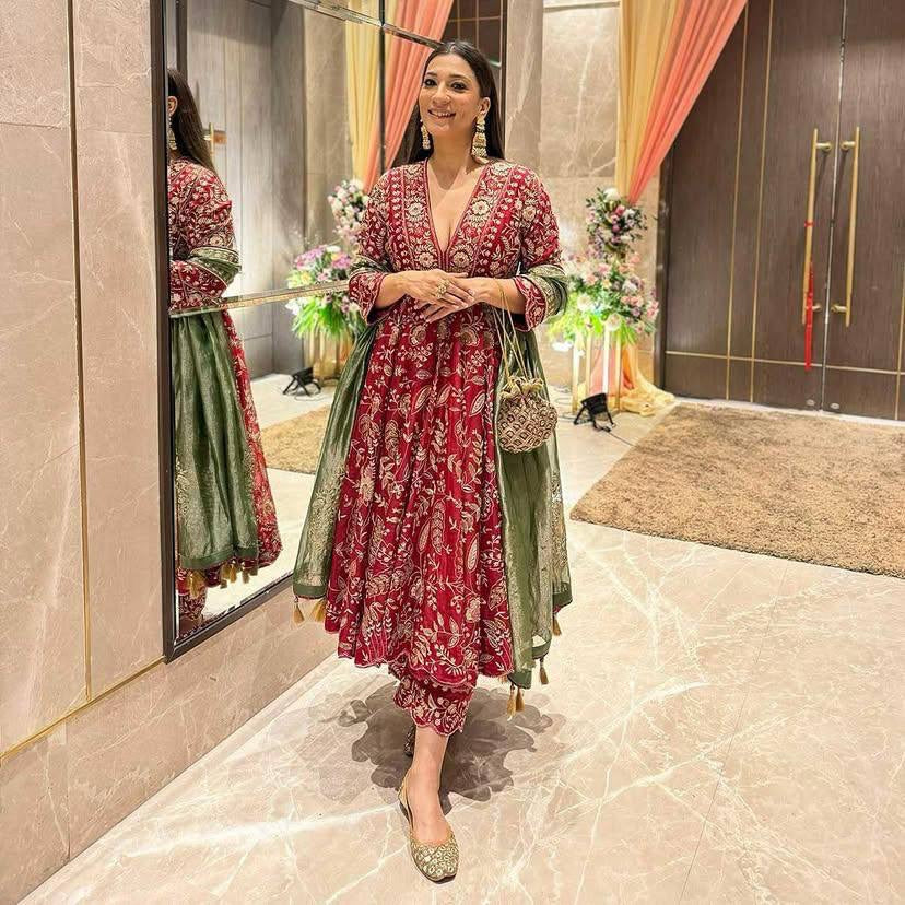 Anarkali Gown with Heavy Sequins Embroidery in Chinon Silk - LC 1353