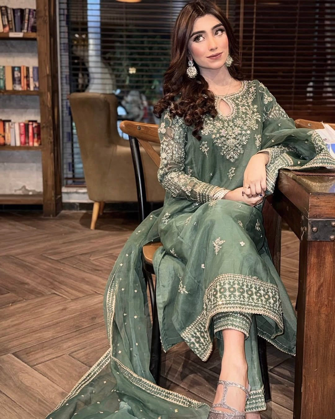 Organza Silk Kurti Palazzo Set with Zari & Sequin Embroidery - LC 1371