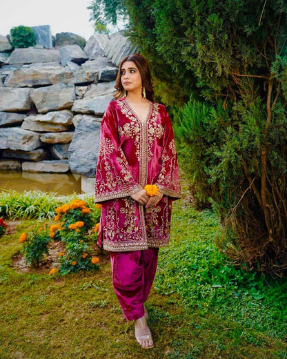 Lc 1322- beautiful pink velvet suit