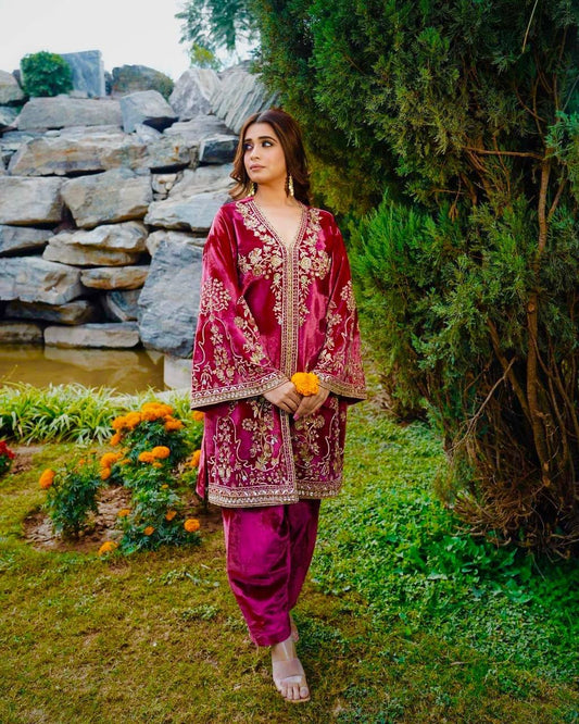 Lc 1322- beautiful pink velvet suit