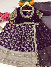 Royal Wine Banarasi Silk Semi Bridal Lehenga Choli with Wide Zari Border