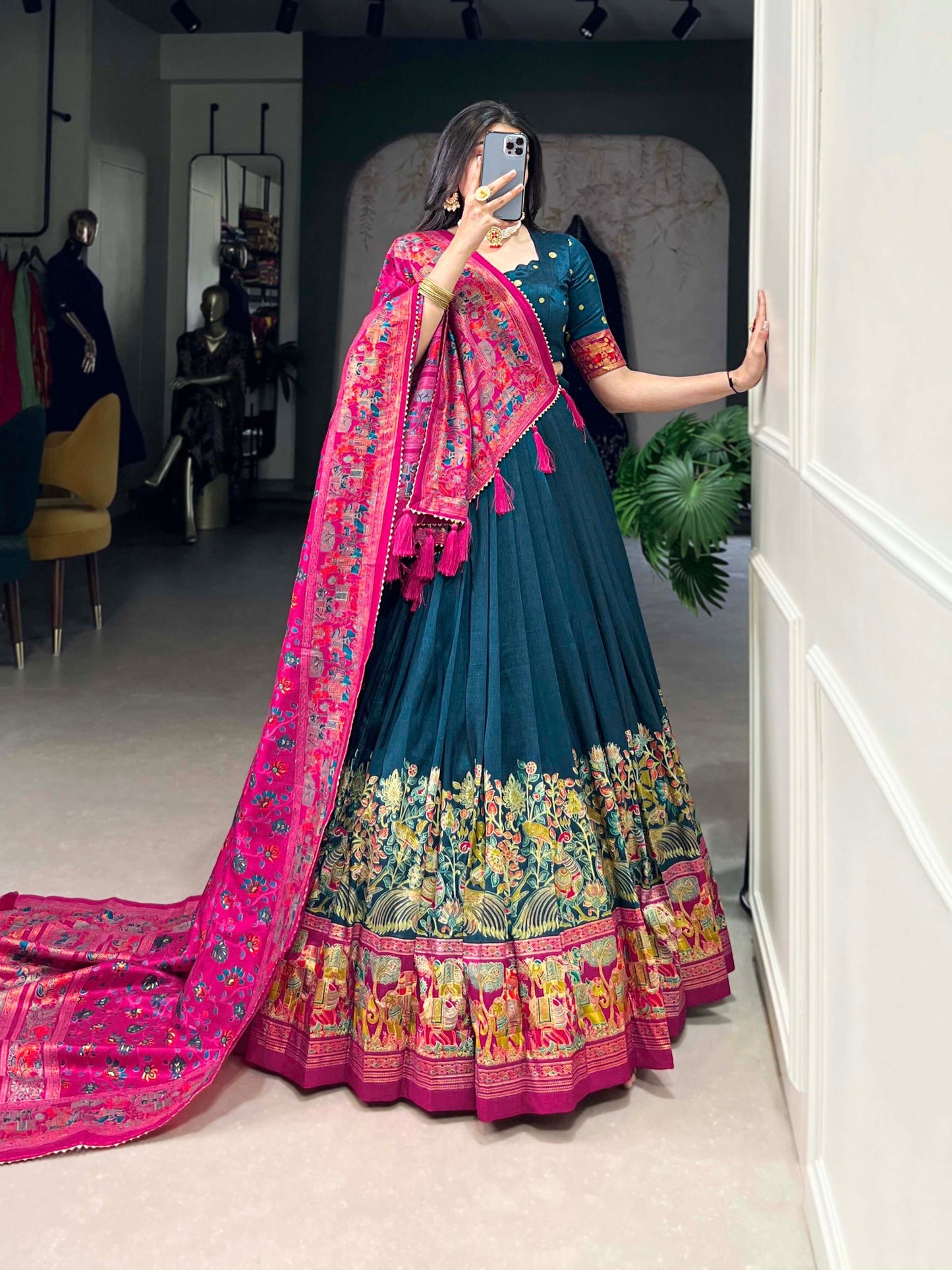 Tussar Silk Lehenga Choli with Printed & Foil Work - FFLB-1245