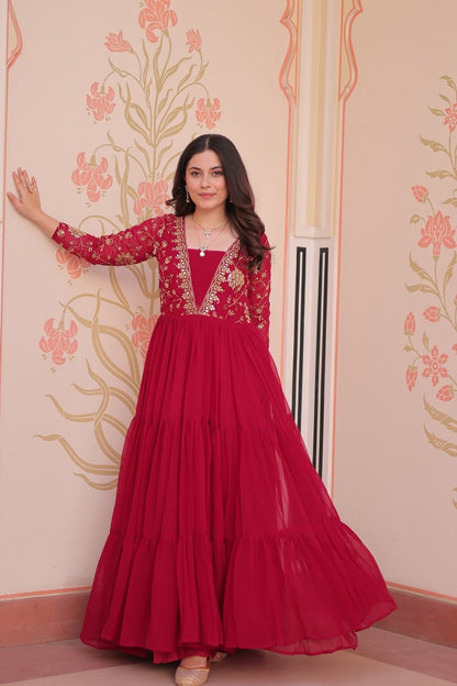 Premium Readymade Gown with Sequins & Zari Embroidery - 12 Meter Flair - FFlw9237