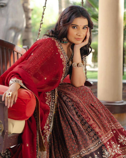 Navratri special Premium Heavy Muslin Cotton Lehenga with Gota Patti Lace & Real Mirror Work