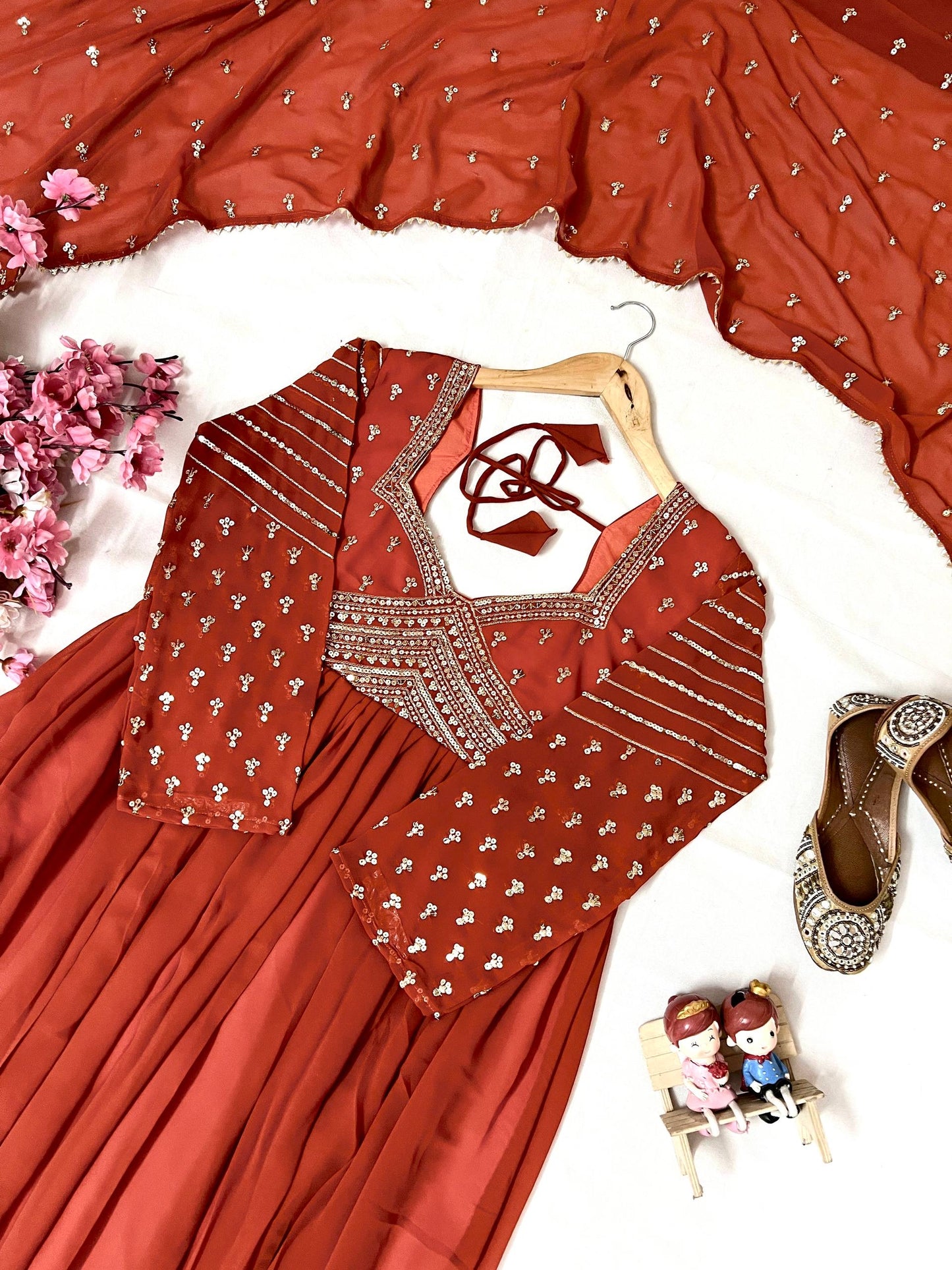 Designer Georgette Gown with Zari Sequin Work & Dupatta - VF 208
