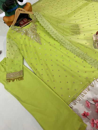 Georgette Kurti Pant Set with Sequin & Zari Embroidery - LC 1356