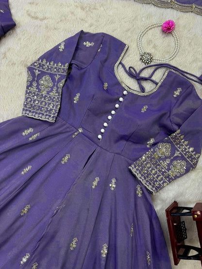 Designer Shimmer Silk Suit & Lehenga Set with Thread & Sequence Work