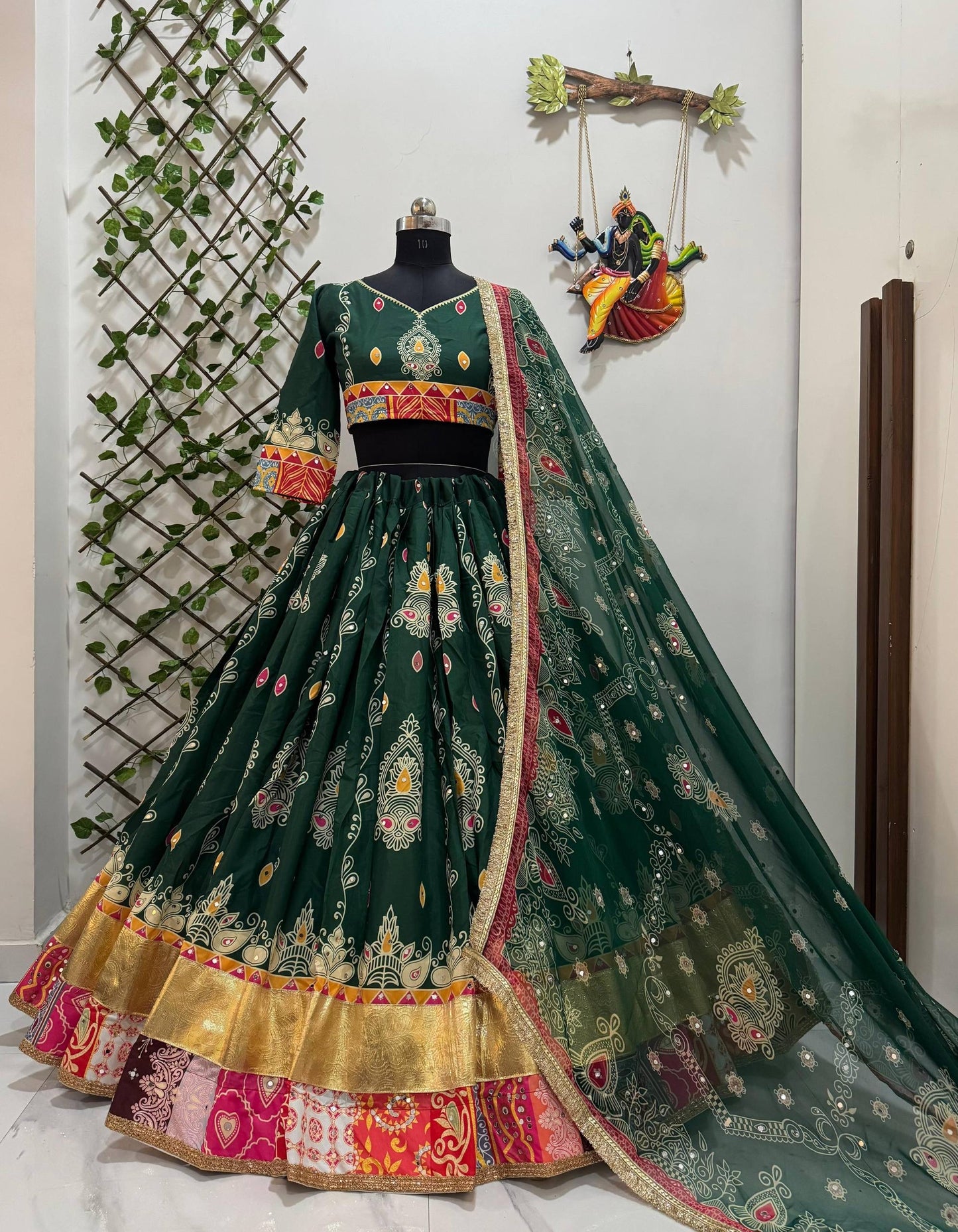 Navratri special Heavy Muslin Cotton Lehenga with Digital Print & Gota Zari Lampi Lace - Alc 103