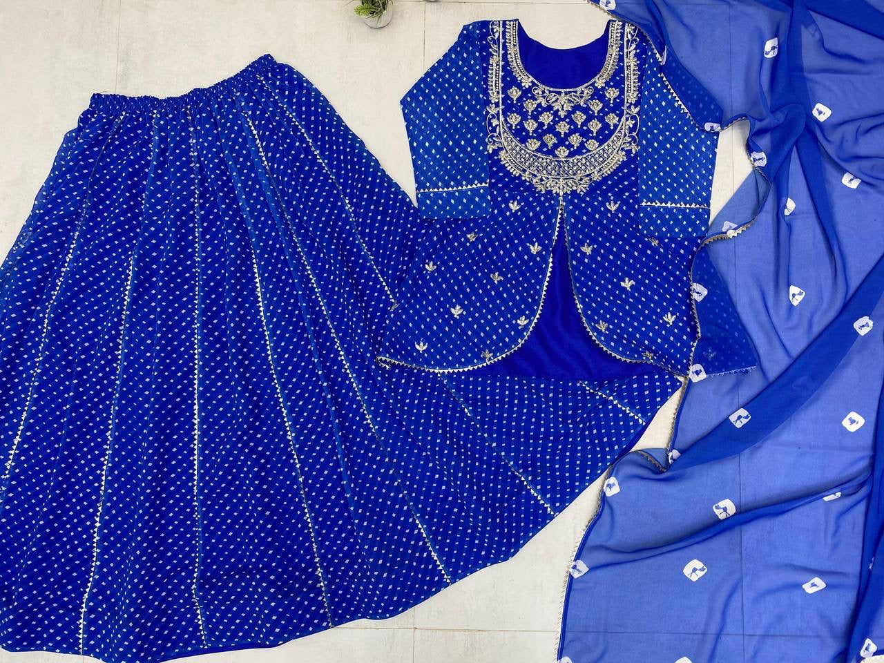 Printed Georgette Indo Western Lehenga - Perfect for Festivals - FFlg 1977