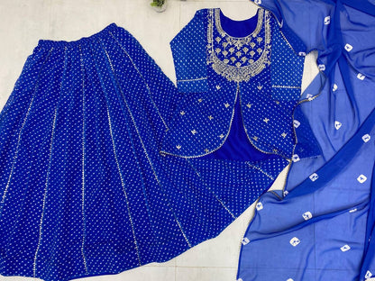 Printed Georgette Indo Western Lehenga - Perfect for Festivals - FFlg 1977