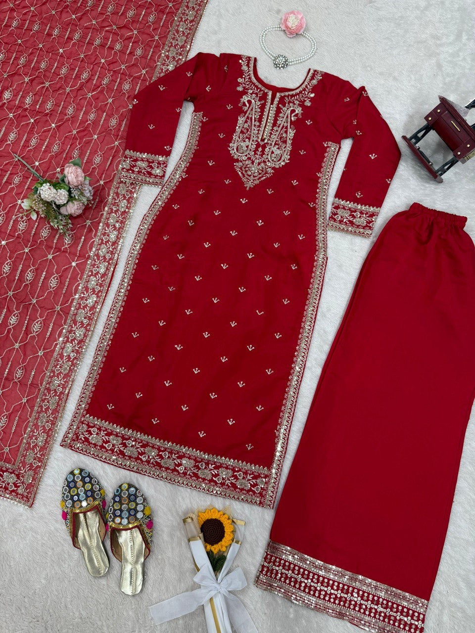 Designer Roman Silk Suit with Thread & Sequence Work - FFkd 1509