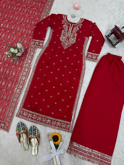 Designer Roman Silk Suit with Thread & Sequence Work - FFkd 1509