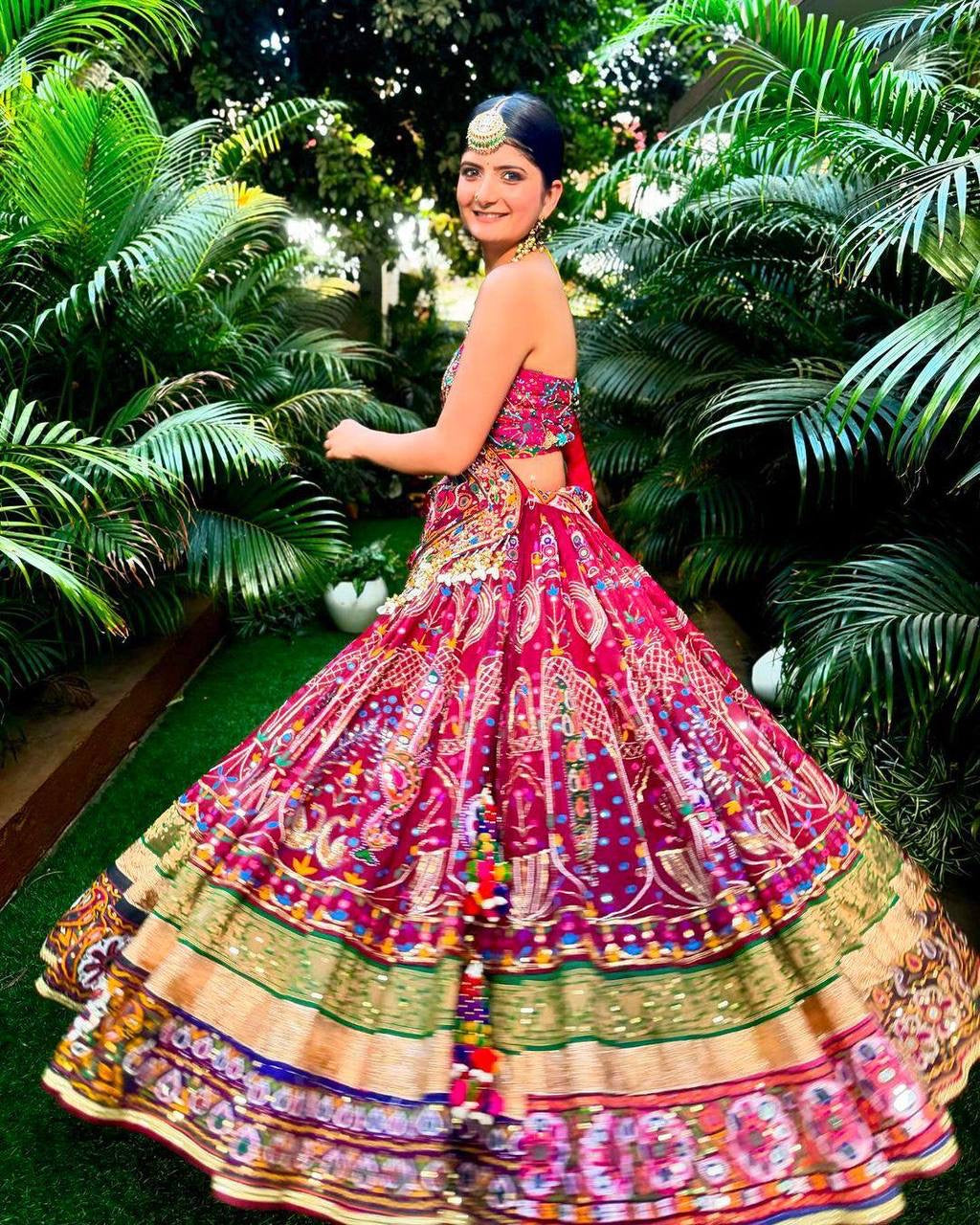 Navratri special Heavy Muslin Cotton Lehenga with Digital Print & Real Mirror Work - ALC 084