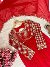 Festive Red Anarkali Style Kurti(KEDIYA) & Palazzo With stylish dupatta