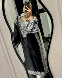 Trending black & white kurti plazzo set with elegant thread Embroidery work