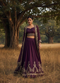 Modern Designer Semi-Bridal Wine Pink Lehenga Choli Set with Stylish Long Shrug in Premium Star Georgette Fabric for Wedding & Festive Wear