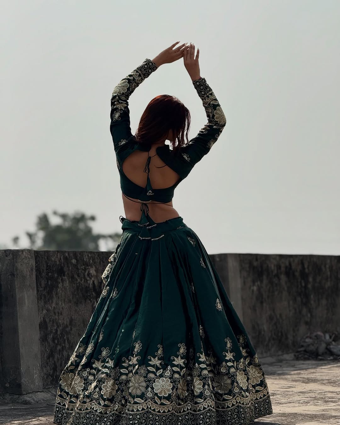 Emerald Green stylish semi bridal lehenga choli
