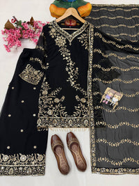 Premium Black Kurti Palazzo Set with sequins Embroidery Work in Georgette fabric