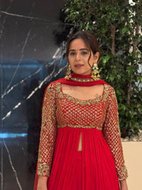 Festive Red Anarkali Style Kurti(KEDIYA) & Palazzo With stylish dupatta
