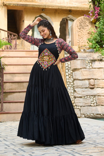 Navratri Gown with Kutchi Gamthi Embroidery - 12 Meter Flair - FFlw 9256