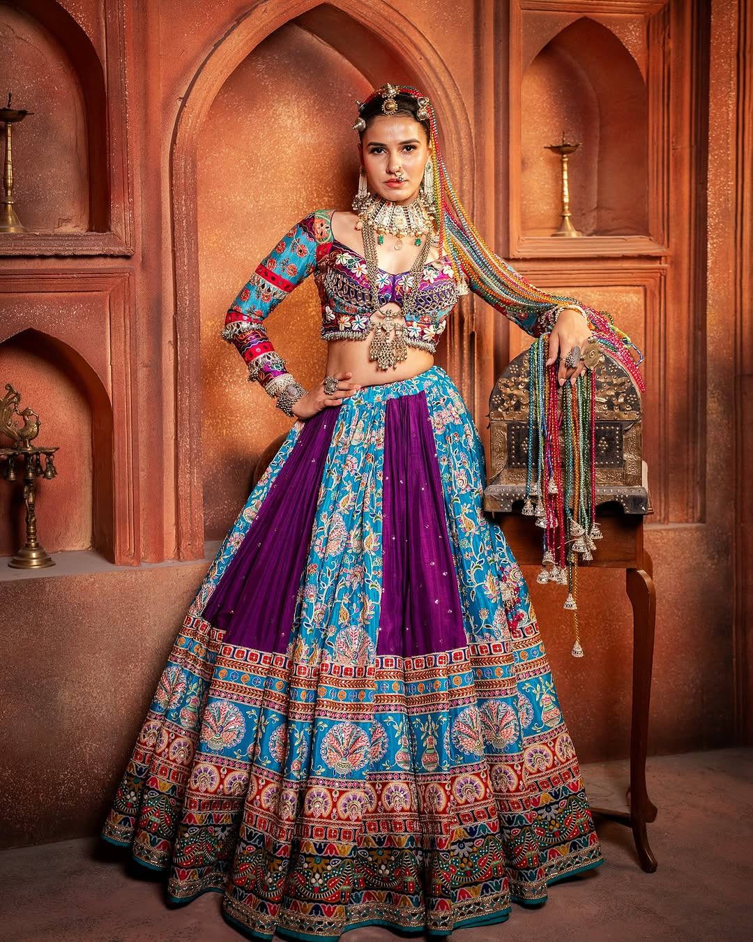 Navratri special Heavy Muslin Cotton Lehenga with Digital Print & Real Mirror Work - Alc 106