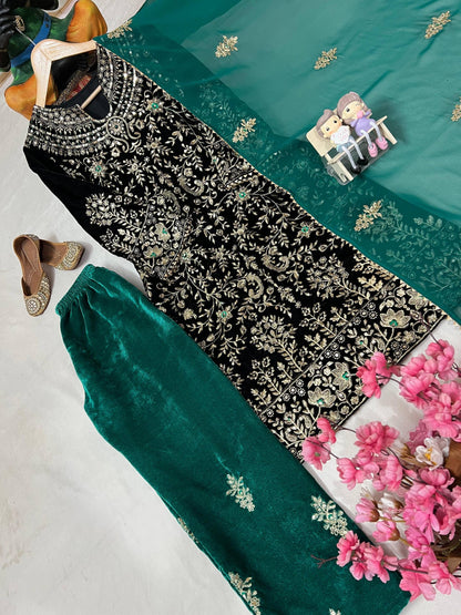 Lc 1412- heavy embroidery velvet suit😍