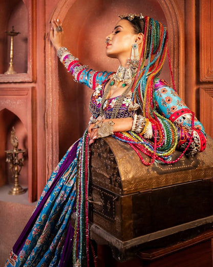 Navratri special Heavy Muslin Cotton Lehenga with Digital Print & Real Mirror Work - Alc 106