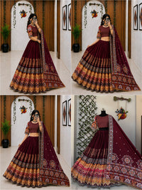 Traditional Maroon Garba Lehenga Choli with Authentic Mirror Work & Digital Print