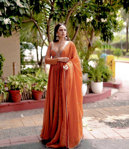 Designer Georgette Gown with Zari Sequin Work & Dupatta - VF 208