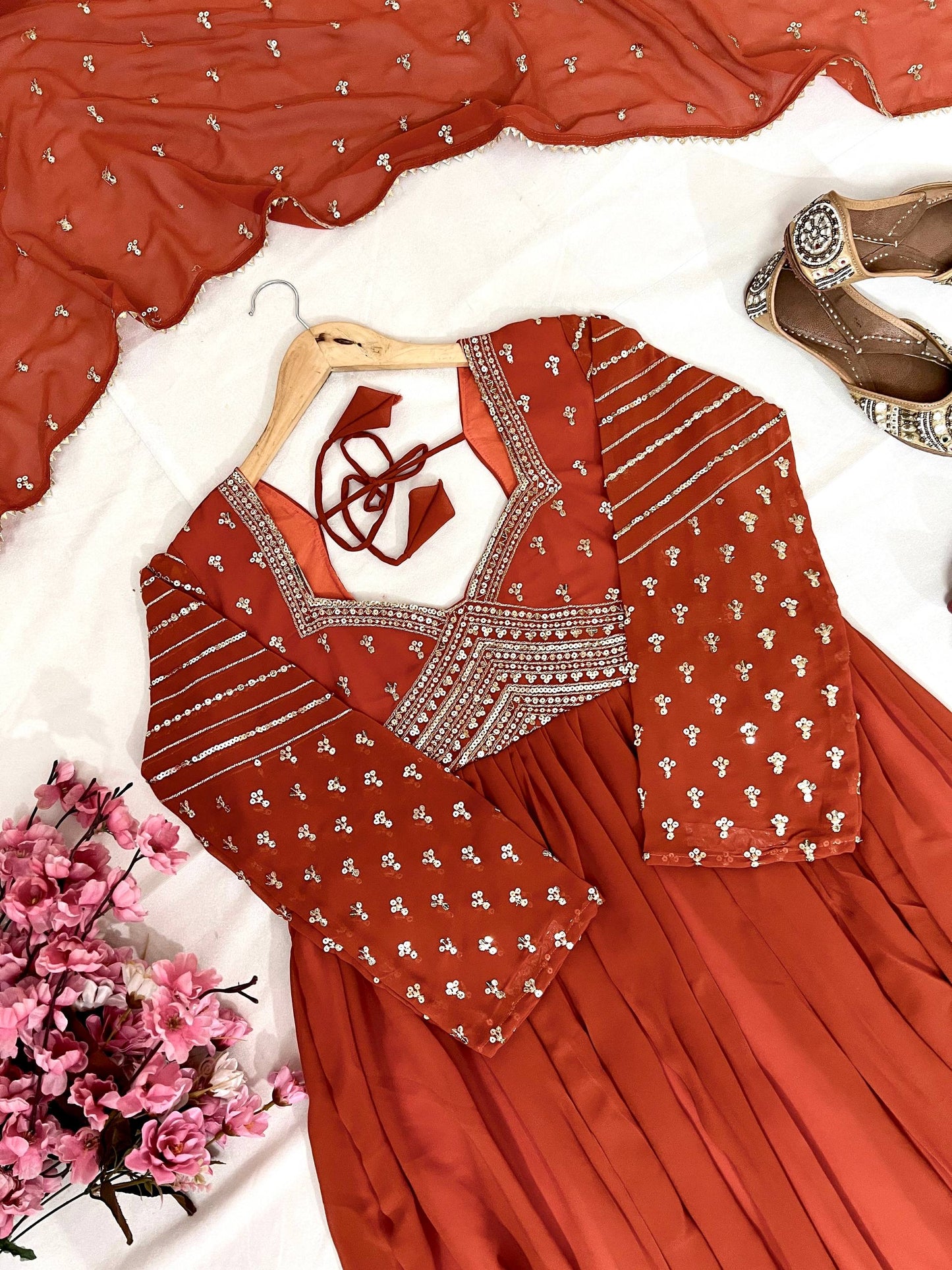 Designer Georgette Gown with Zari Sequin Work & Dupatta - VF 208