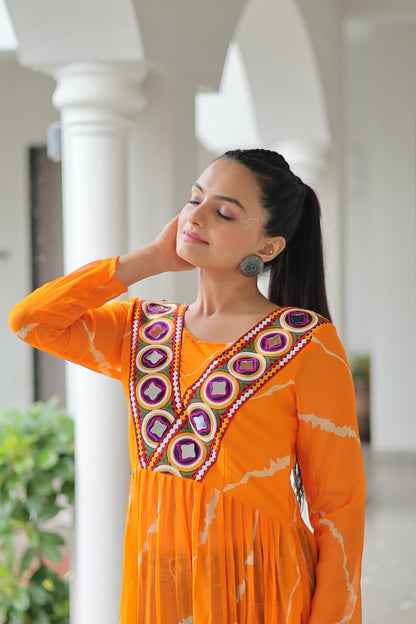 Navratri Collections 2025 Leheriya Print Kurti with Kutchi Patchwork in Faux Georgette
