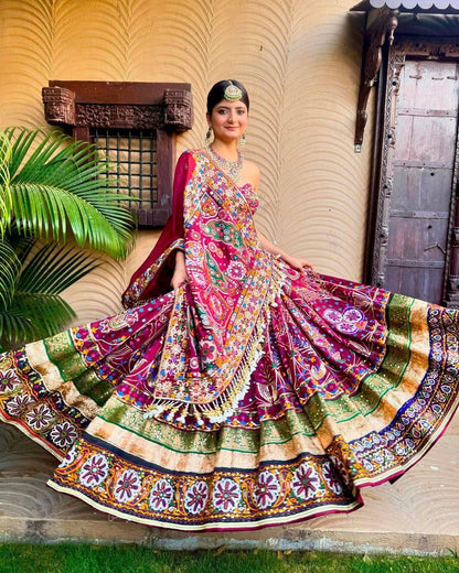 Navratri special Heavy Muslin Cotton Lehenga with Digital Print & Real Mirror Work - ALC 084