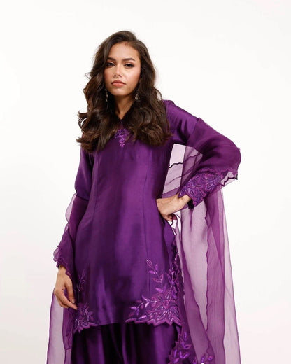 Premium Natural Crepe Top & Farshi Salwar Set with Beads & Thread Work