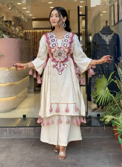 Premium Khadi Cotton Co-ord Set with Mirror Work - Rakhi Special - FFsrk 5286