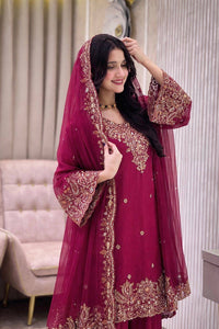 Designer Kurti-Palazzo set in premium moss tissue silk