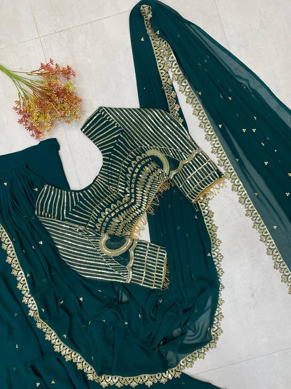 Ready To Wear Ruffle Lehenga Saree with Full Sleeve Blouse - FFLG-1954