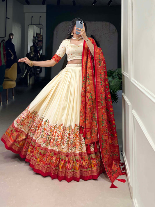 Tussar Silk Lehenga Choli with Printed & Foil Work - FFLB-1245