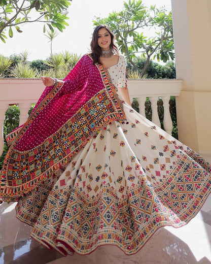 A-One Quality Heavy Muslin Cotton Navratri Special Lehenga Choli with Digital Print & Real Mirror Work - ALC 107