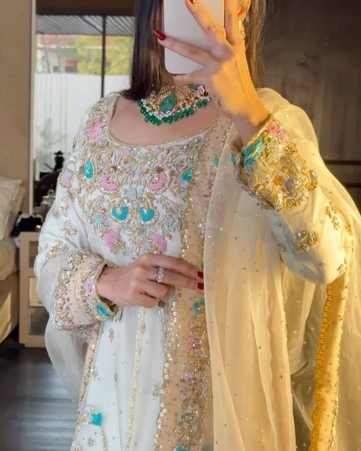 Elegant Georgette Kurti Sharara Set with Sequin Embroidery - LC 1348