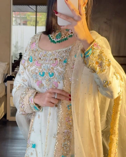 Elegant Georgette Kurti Sharara Set with Sequin Embroidery - LC 1348
