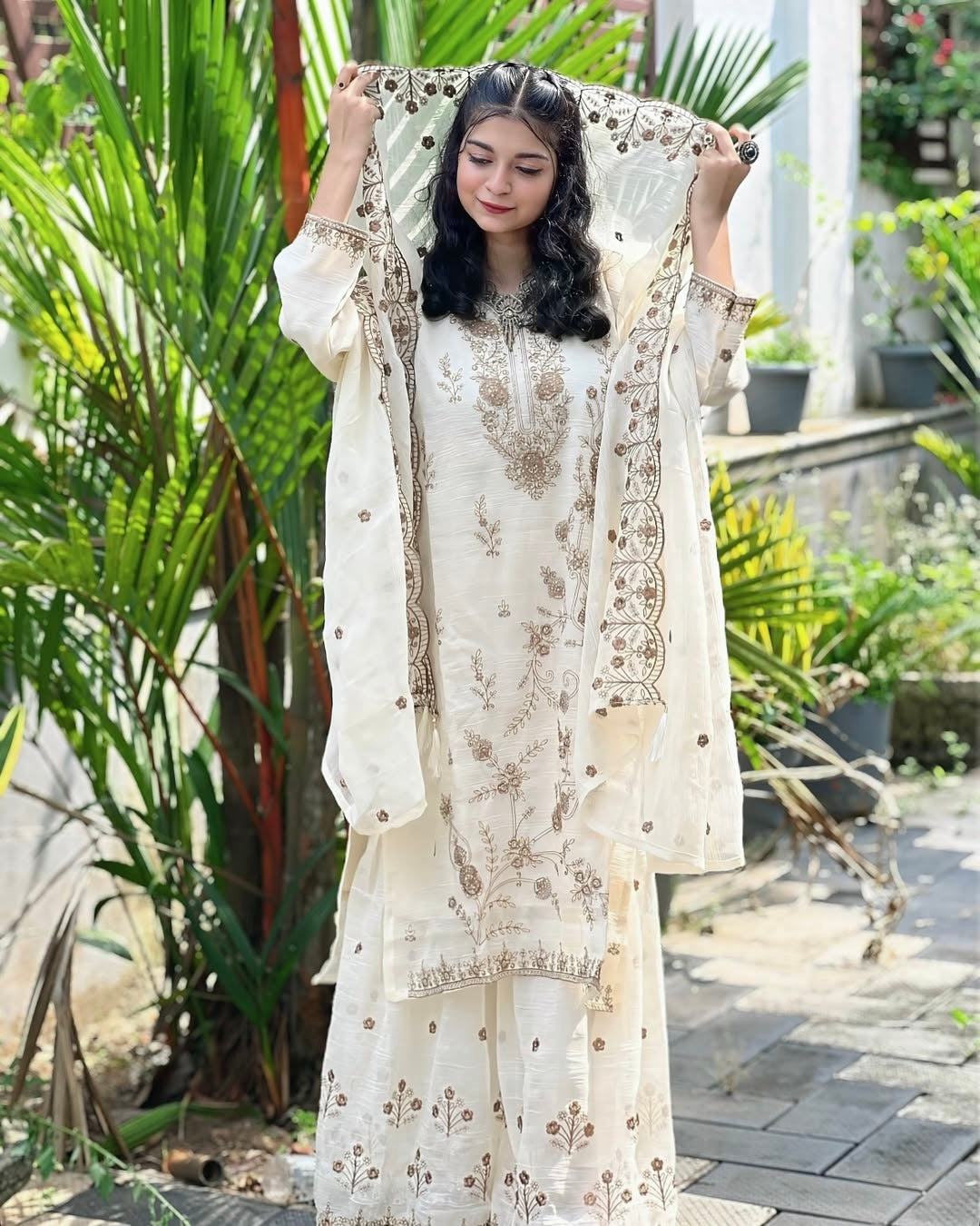 Luxurious Chinon Silk Kurti Sharara Set with Zari Embroidery - LC 1376