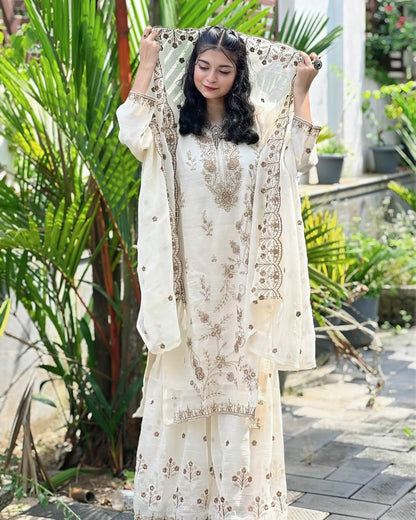 Luxurious Chinon Silk Kurti Sharara Set with Zari Embroidery - LC 1376