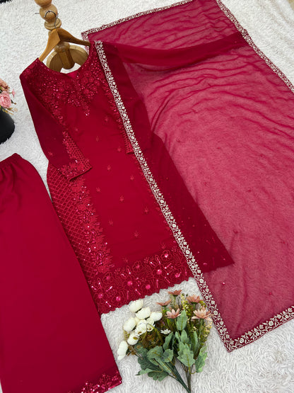 Designer Party Wear Top Palazzo Set with Heavy Embroidery - FFNSR-866