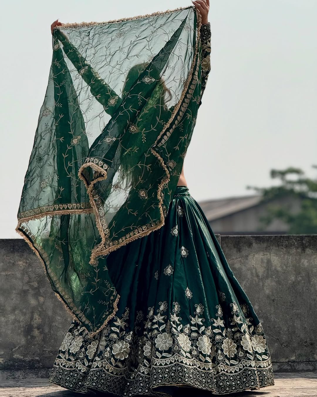 Emerald Green stylish semi bridal lehenga choli